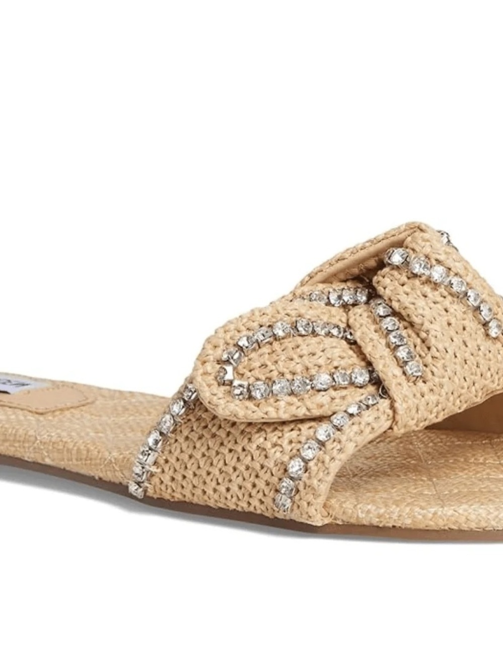 Steve Madden Natural Raffia Slide Sandals with Crystal Bow - Picture 3 of 10